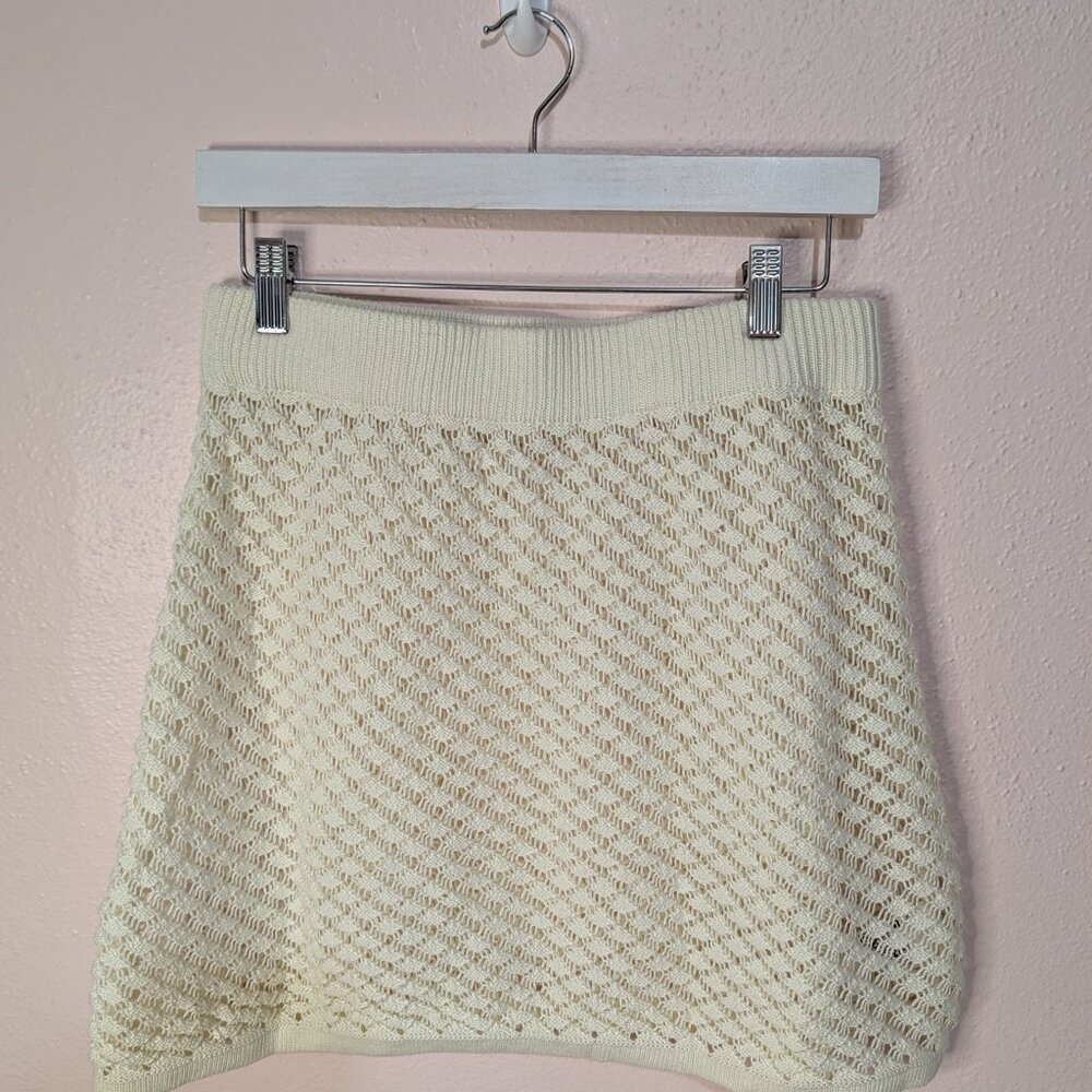 ⭐Open Knit A-Line Mini Skirt Cream Yellow Beige Size Large⭐ - Picture 7 of 7